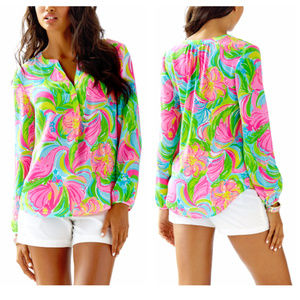 Lilly Pulitzer Stacey So A Peeling Silk Top Blouse